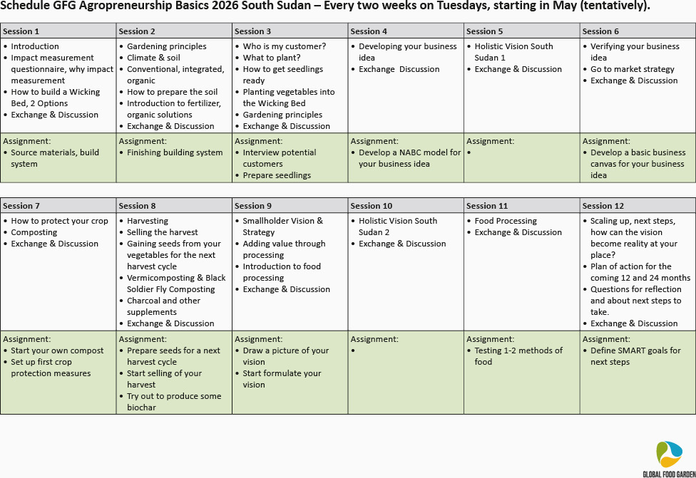Schedule GFG online course South Sudan 2026